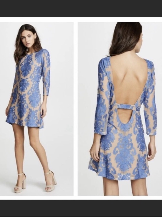 For Love And Lemons Dresses & Skirts - For Love and Lemons Light Blue Night to Remember Floral Lace Open-Back Dress S